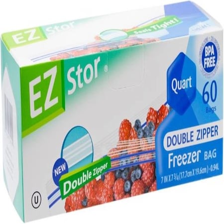 EZ-Stor 6034082 1 Qt. Double Zipper Freezer Storage Bag; Clear - Pack Of 60